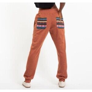 Harem Pants Women's S Orange Cotton Terry Pants with Aztec Print Pockets